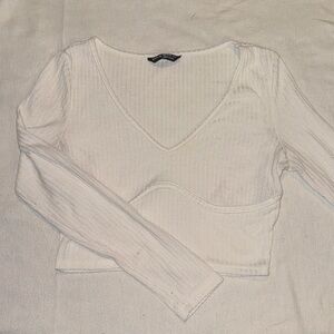 White Long Sleeve Ribbed Top